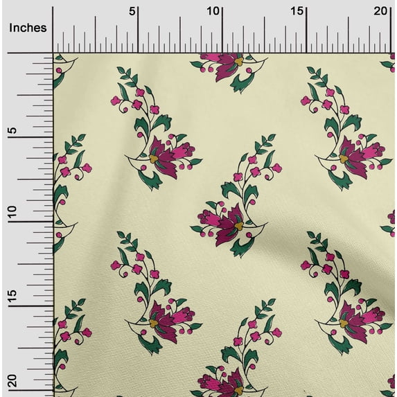 oneOone Silk Tabby Light Yellow Fabric Leaves & Floral Block Sewing Craft Projects Fabric Prints By Yard 42 Inches Wide