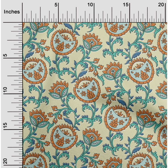 oneOone Silk Tabby Light Yellow Fabric Leaves & Flower Floral Diy Clothing Quilting Fabric Print Fabric By Yard 42 Inch Wide