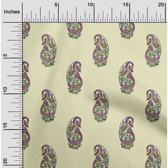 oneOone Silk Tabby Light Yellow Fabric Peacock Block Quilting Supplies Print Sewing Fabric By The Yard 42 Inch Wide