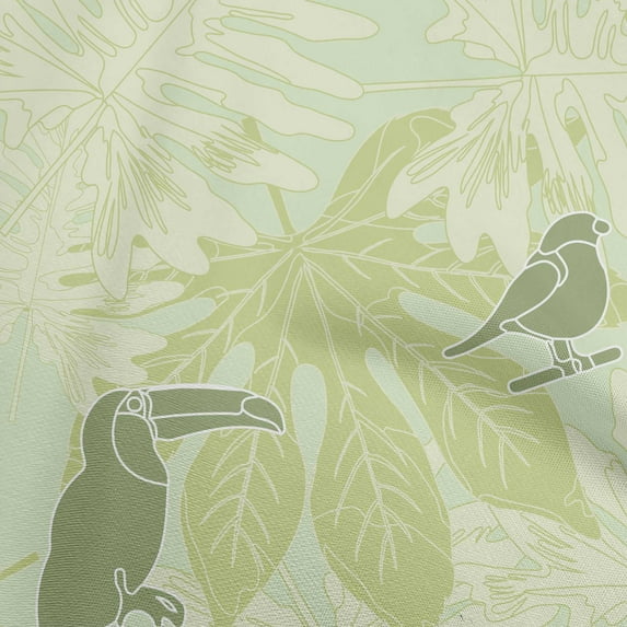 oneOone Silk Tabby Olive Green Fabric Tropical Birds With Leaves Sewing Material Print Fabric By The Yard 42 Inch Wide