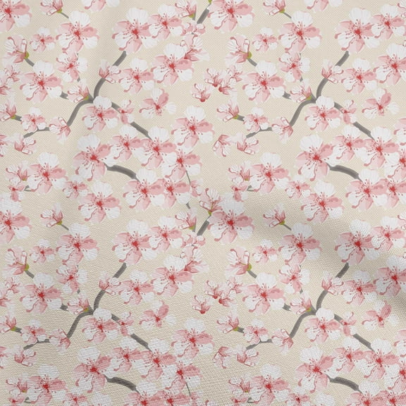 oneOone Silk Tabby Pale Orange Fabric Watercolor Floral Dress Material Fabric Print Fabric By The Yard 42 Inch Wide