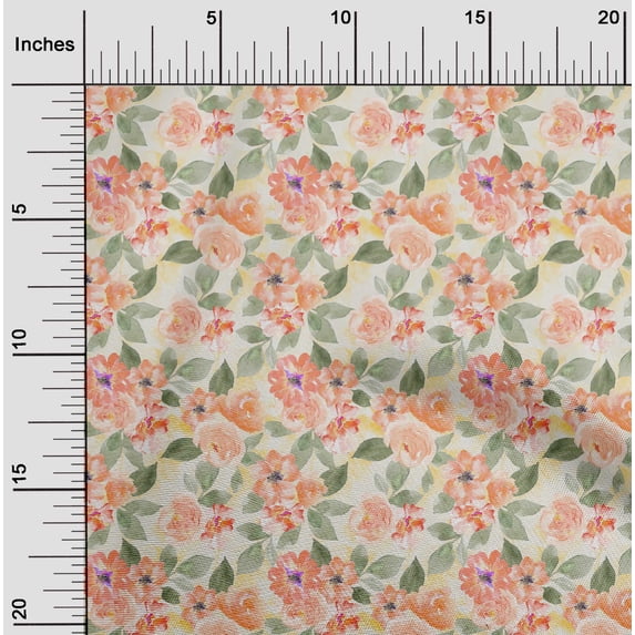 oneOone Silk Tabby Peach Fabric Rose Buds Floral Dress Material Fabric Print Fabric By The Yard 42 Inch Wide