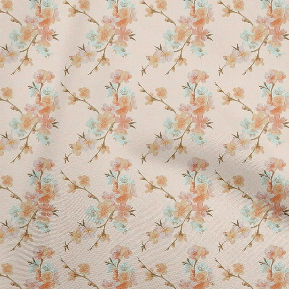 oneOone Silk Tabby Peach Fabric Watercolor Floral Dress Material Fabric Print Fabric By The Yard 42 Inch Wide