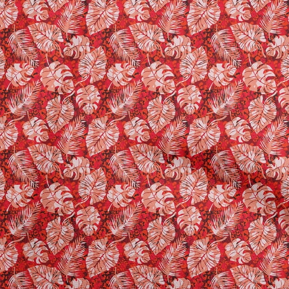 oneOone Silk Tabby Red Fabric Tropical Leaf Diy Clothing Quilting Fabric Print Fabric By Yard 42 Inch Wide