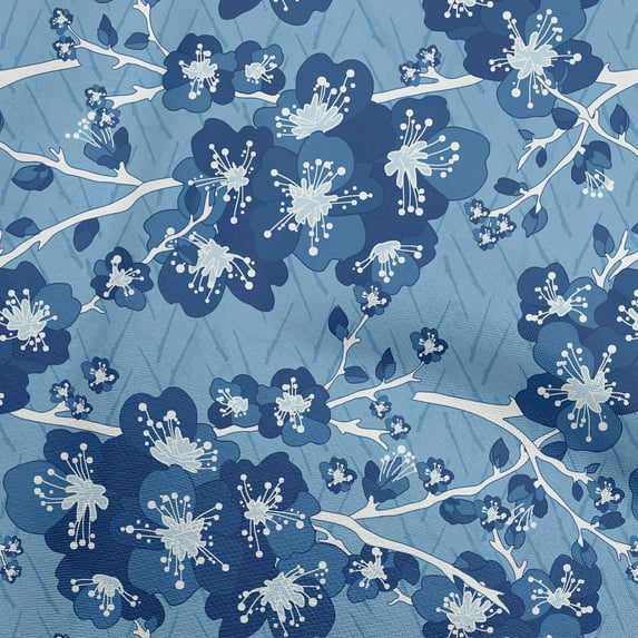 oneOone Silk Tabby Teal Blue Fabric Asian Chinese Floral Sewing Material Print Fabric By The Yard 42 Inch Wide