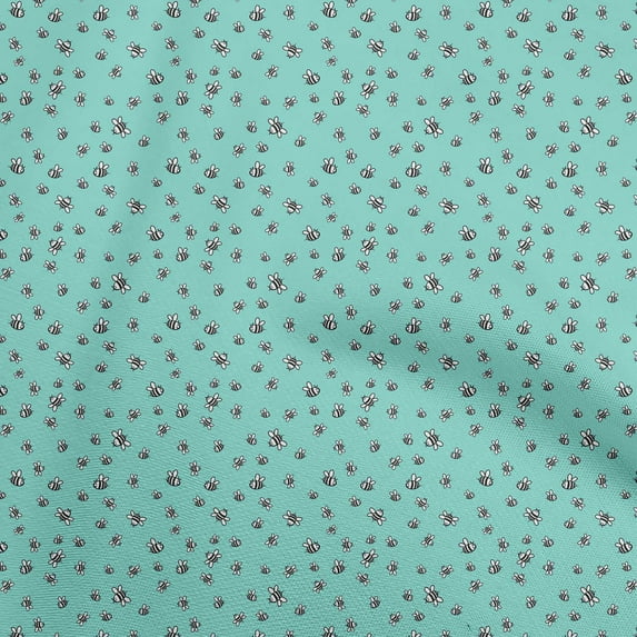 oneOone Silk Tabby Teal Blue Fabric Honey Bees Craft Projects Decor Fabric Printed By The Yard 42 Inch Wide