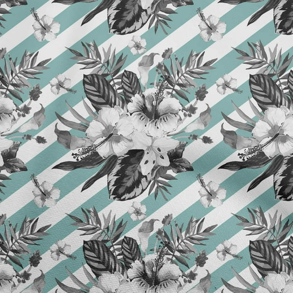 oneOone Silk Tabby Turquoise Green Fabric Watercolor Floral Sewing Material Print Fabric By The Yard 42 Inch Wide