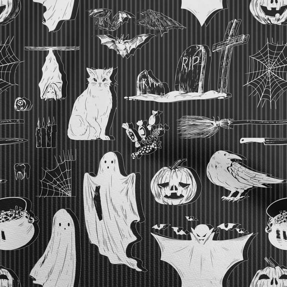oneOone Silk Tabby White Fabric Halloween Dress Material Fabric Print Fabric By The Yard 42 Inch Wide