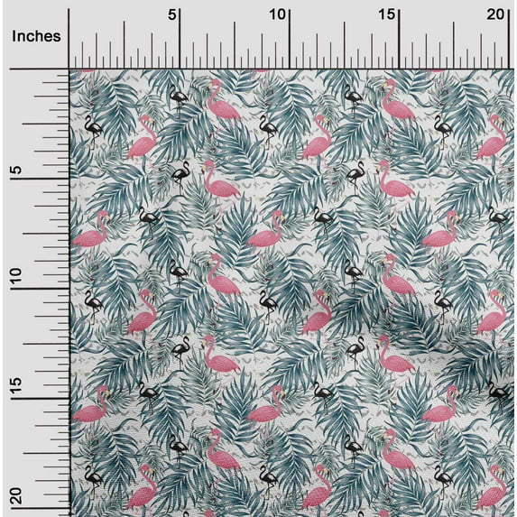 oneOone Silk Tabby White Fabric Leaves & Flamingo Sewing Fabric By The Yard Printed Diy Clothing Sewing Supplies 42 Inch Wide
