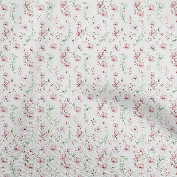 oneOone Silk Tabby White Fabric Watercolor Floral Sewing Material Print Fabric By The Yard 42 Inch Wide