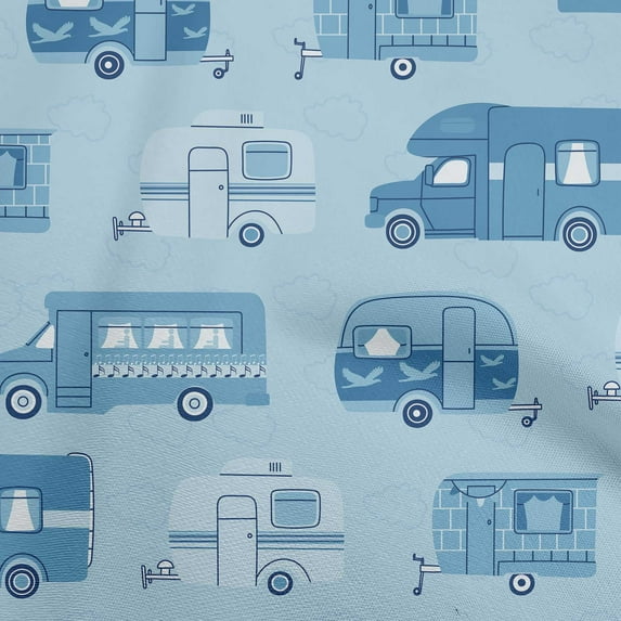 oneOone Velvet Baby Blue Fabric Bus Sewing Material Print Fabric By The Yard 58 Inch Wide