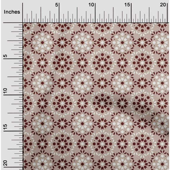 oneOone Velvet Beige Fabric Floral & Tiles Moroccan Sewing Craft Projects Fabric Prints By Yard 58 Inch Wide