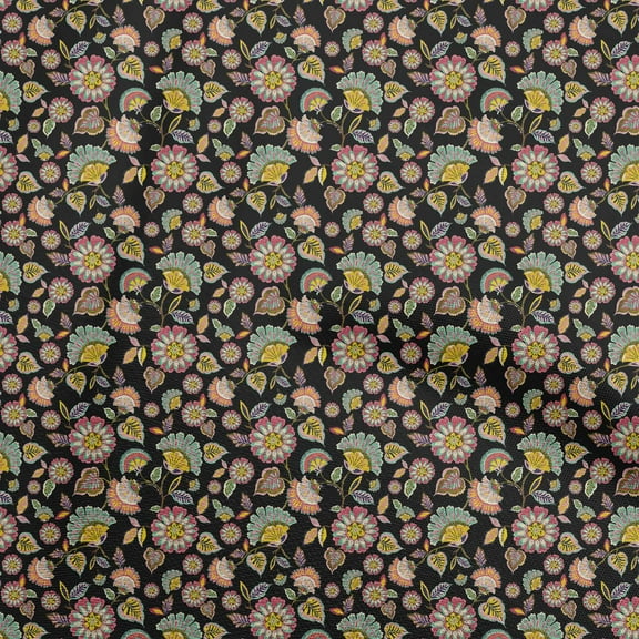 oneOone Velvet Black Fabric Asian Suzani Sewing Material Print Fabric By The Yard 58 Inch Wide