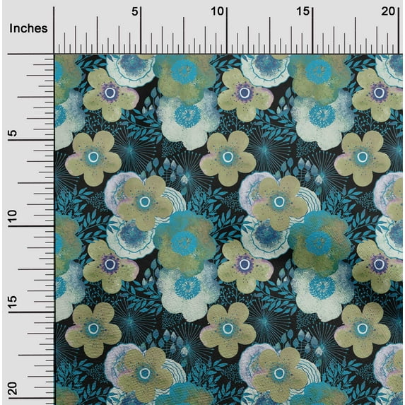 oneOone Velvet Black Fabric Florals Fabric For Sewing Printed Craft Fabric By The Yard 58 Inch Wide-F0