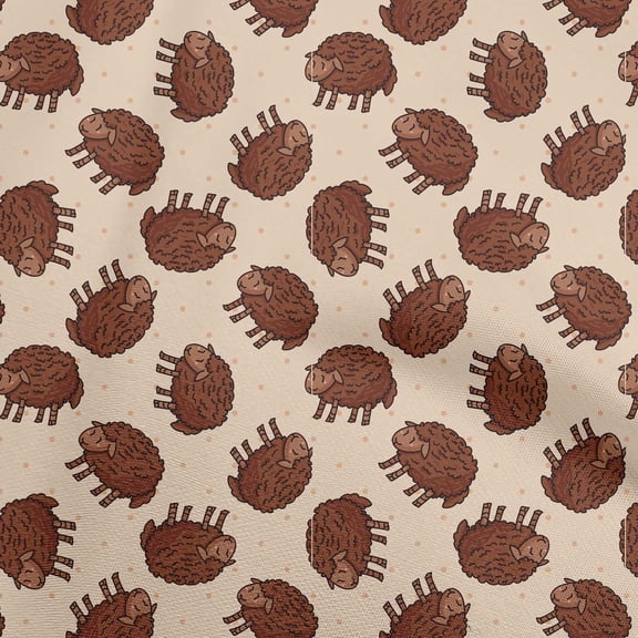 oneOone Velvet Brown Fabric Kids Sheep Sewing Material Print Fabric By The Yard 58 Inch Wide
