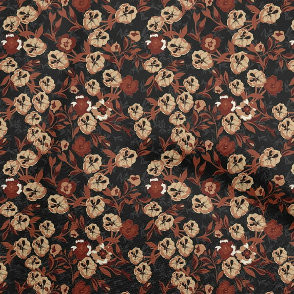 oneOone Velvet Chocolate Brown Fabric Floral Sewing Material Print Fabric By The Yard 58 Inch Wide