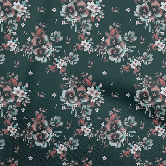 oneOone Velvet Dark Green Fabric Florals Diy Clothing Quilting Fabric Print Fabric By Yard 58 Inch Wide