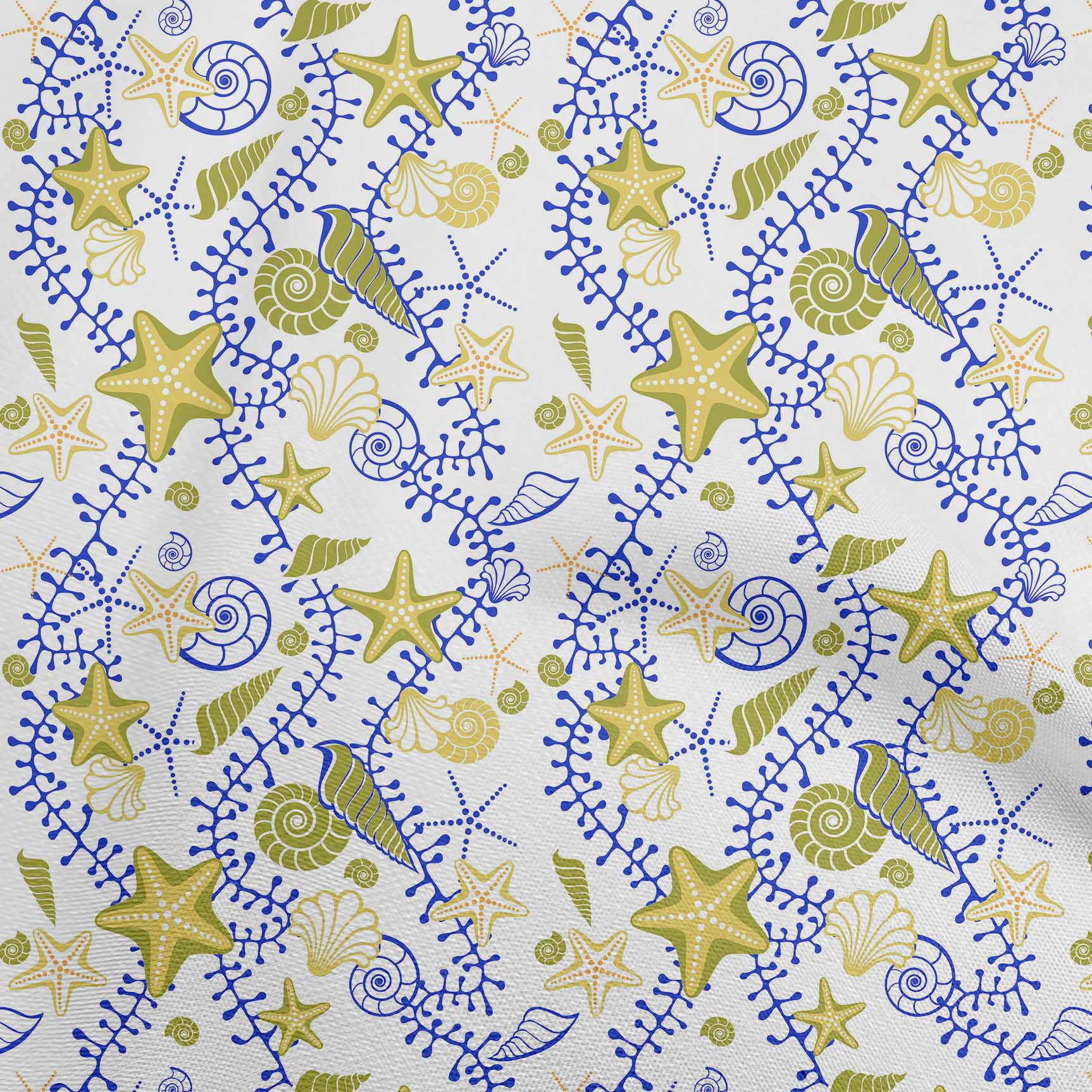 oneOone Velvet Dark Olive Green Fabric Beach Starfish &Shell Sewing Material Print Fabric By The Yard 58 Inch Wide
