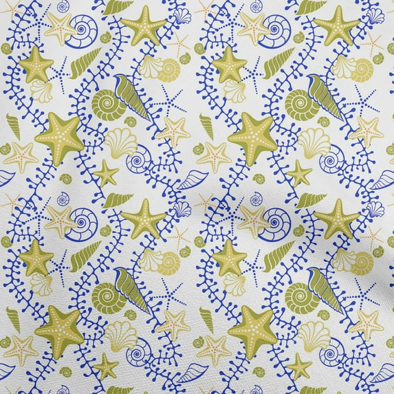 oneOone Velvet Dark Olive Green Fabric Beach Starfish &Shell Sewing Material Print Fabric By The Yard 58 Inch Wide