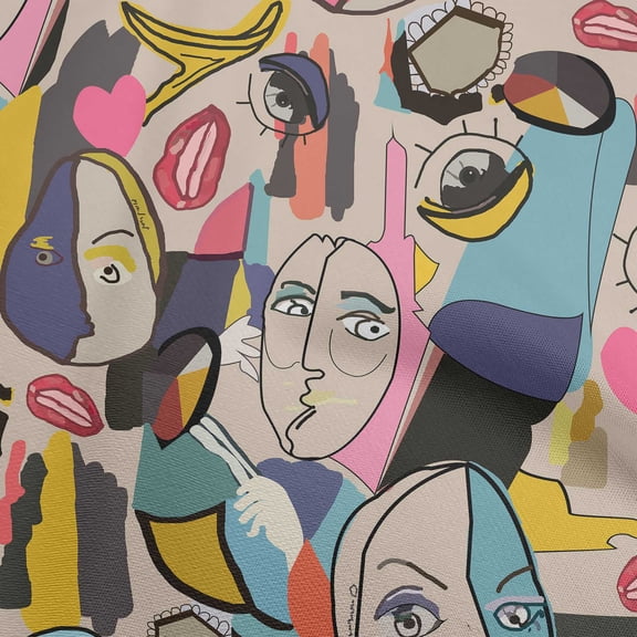 oneOone Velvet Dusty Gray Fabric Abstract Comic Face Dress Material Fabric Print Fabric By The Yard 58 Inch Wide