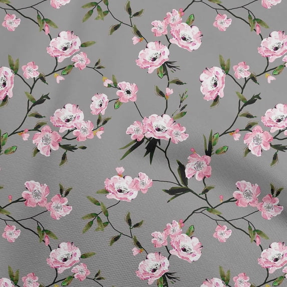 oneOone Velvet Gray Fabric Floral Craft Projects Decor Fabric Printed By The Yard 58 Inch Wide