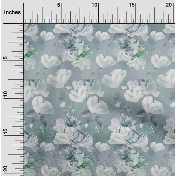 oneOone Velvet Grayish Blue Fabric Florals Sewing Material Print Fabric By The Yard 58 Inch Wide-VA8