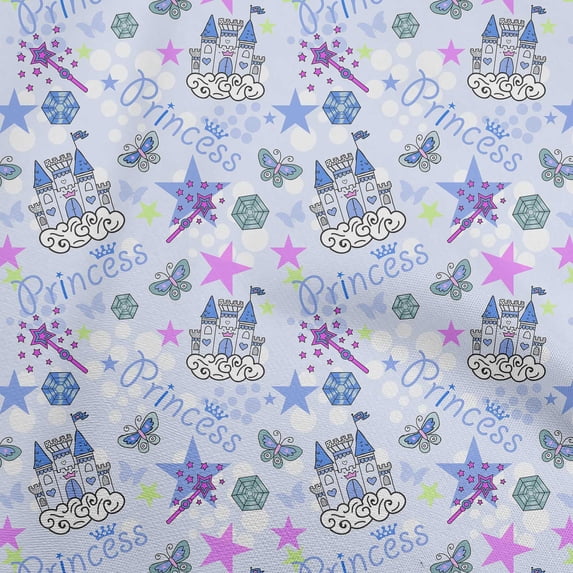 oneOone Velvet Lavender Blue Fabric Kids Princess Castle Quilting Supplies Print Sewing Fabric By The Yard 58 Inch Wide