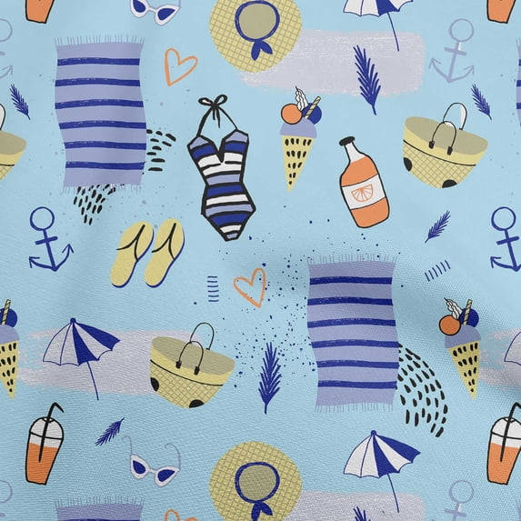 oneOone Velvet Light Blue Fabric Summer Beach Sewing Material Print Fabric By The Yard 58 Inch Wide