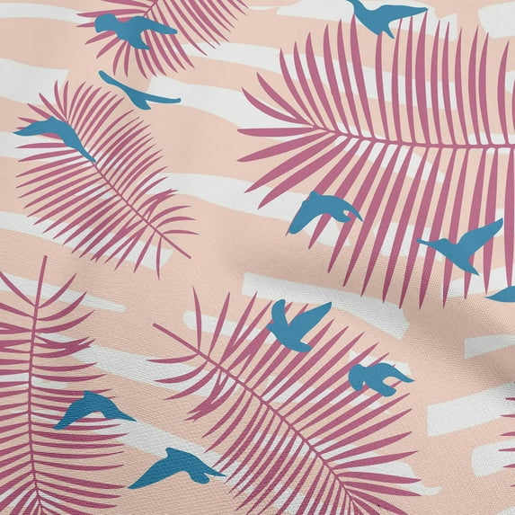 oneOone Velvet Light Pink Fabric Tropical Plam Tree With Birds Craft Projects Decor Fabric Printed By The Yard 58 Inch Wide