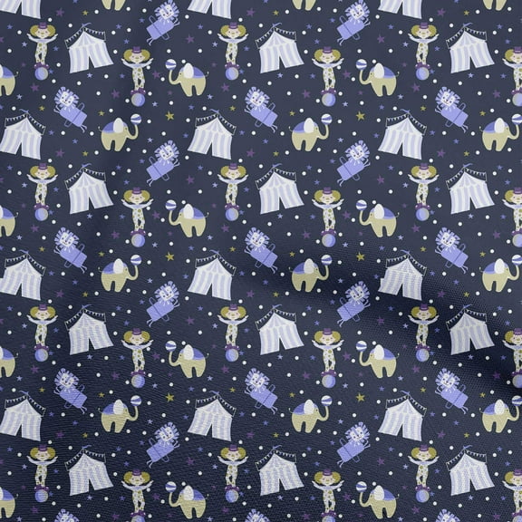 oneOone Velvet Medium Blue Fabric Circus Quilting Supplies Print Sewing Fabric By The Yard 58 Inch Wide