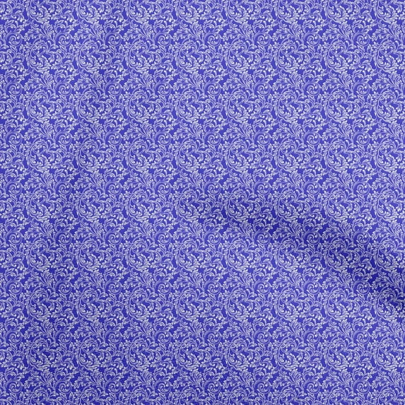 oneOone Velvet Medium Blue Fabric Damask Scroll Sewing Craft Projects Fabric Prints By Yard 58 Inch Wide