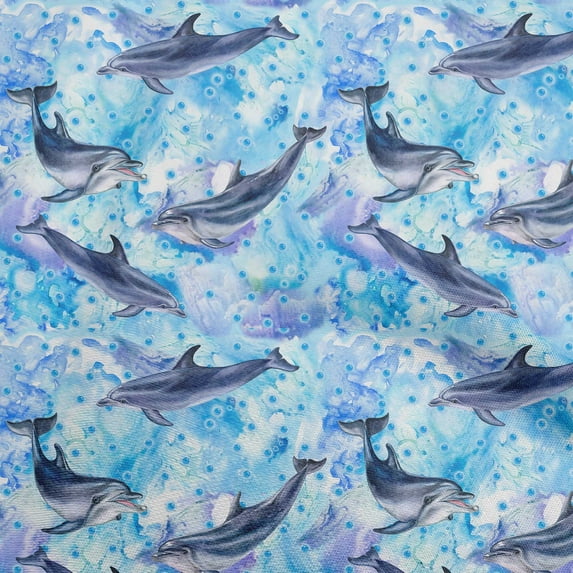 oneOone Velvet Medium Blue Fabric Ocean Dolphin Sewing Craft Projects Fabric Prints By Yard 58 Inch Wide