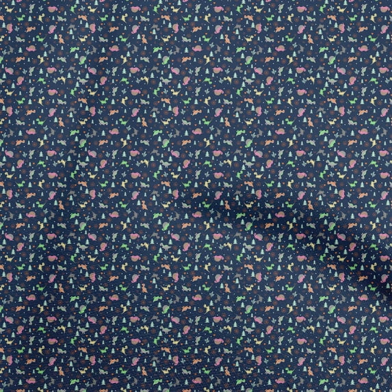 oneOone Velvet Navy Blue Fabric Colorful Dinosaur Cartoon Dress Material Fabric Print Fabric By The Yard 58 Inch Wide