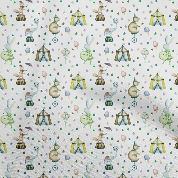 oneOone Velvet Off White Fabric Circus Diy Clothing Quilting Fabric Print Fabric By Yard 58 Inch Wide