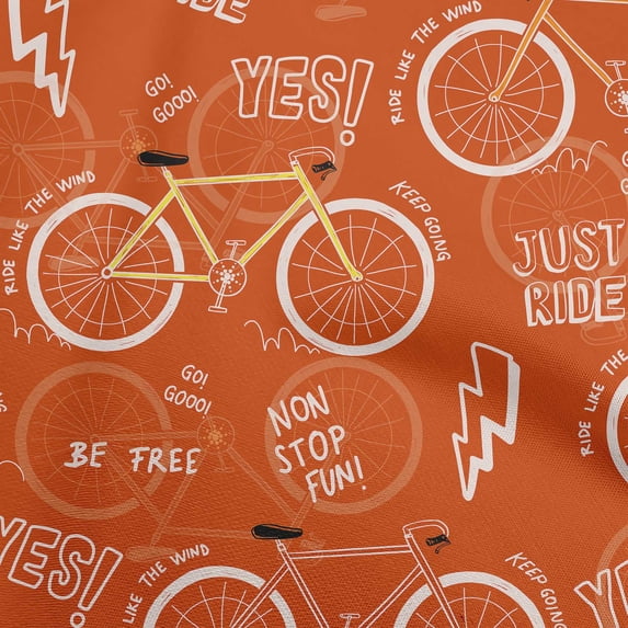 oneOone Velvet Orange Fabric Bicycle Sewing Material Print Fabric By The Yard 58 Inch Wide