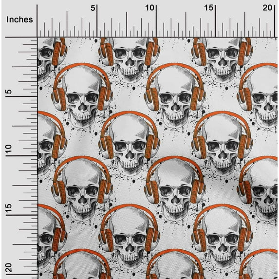 oneOone Velvet Orange Fabric Skull Dress Material Fabric Print Fabric By The Yard 58 Inch Wide