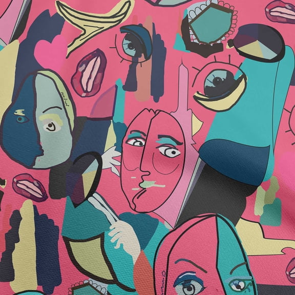 oneOone Velvet Pink Fabric Abstract Comic Face Sewing Material Print Fabric By The Yard 58 Inch Wide