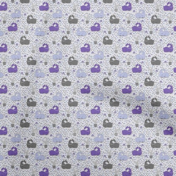 oneOone Velvet Purple Fabric Asian Kaawaii Llama With Cactus Sewing Material Print Fabric By The Yard 58 Inch Wide