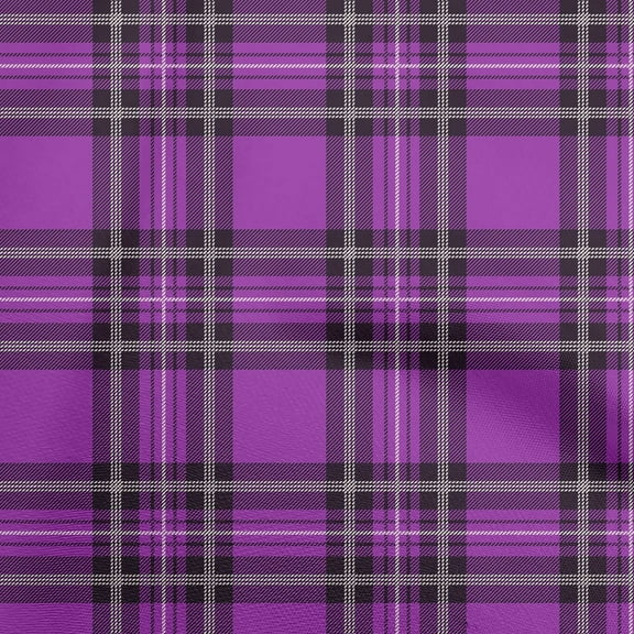 oneOone Velvet Purple Fabric Tartan Fabric For Sewing Printed Craft Fabric By The Yard 58 Inch Wide