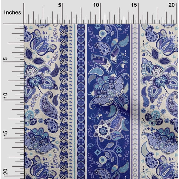 oneOone Velvet Royal Blue Fabric Stripe,Floral & Paisley Quilting Supplies Print Sewing Fabric By The Yard 58 Inch Wide