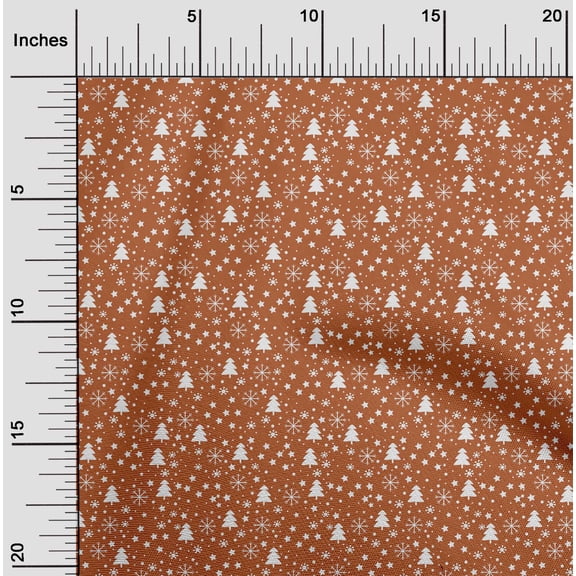 oneOone Velvet Rust Brown Fabric Snowflake,Star & Tree Quilting Supplies Print Sewing Fabric By The Yard 58 Inch Wide