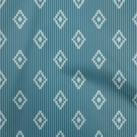 oneOone Velvet Teal Blue Fabric Geometric With Stripes Sewing Material Print Fabric By The Yard 58 Inch Wide