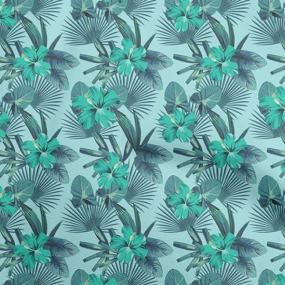 oneOone Velvet Turquoise Blue Fabric Tropical Leaf Fabric For Sewing Printed Craft Fabric By The Yard 58 Inch Wide