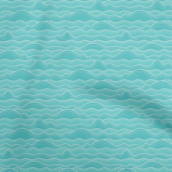 oneOone Viscose Chiffon Aqua Blue Fabric Asian Japanese Wave Sewing Material Print Fabric By The Yard 42 Inch Wide
