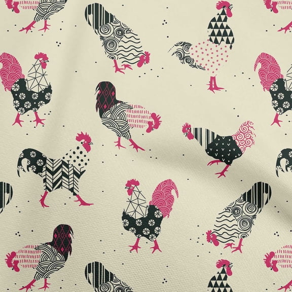 oneOone Viscose Chiffon Beige Fabric Rooster Cock Sewing Material Print Fabric By The Yard 42 Inch Wide