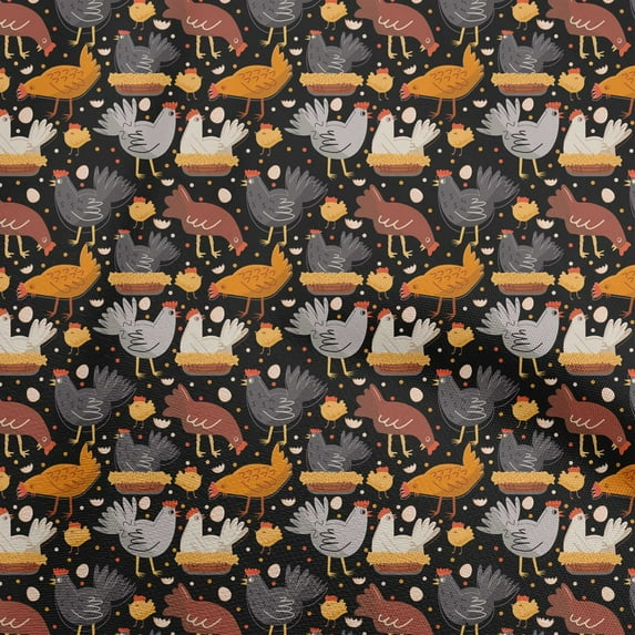 oneOone Viscose Chiffon Black Fabric Birds Rooster Dress Material Fabric Print Fabric By The Yard 42 Inch Wide