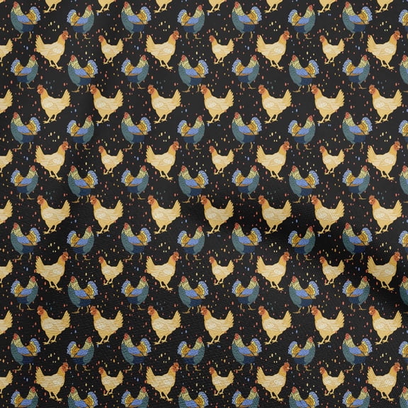 oneOone Viscose Chiffon Black Fabric Birds Rooster Sewing Fabric By The Yard Printed Diy Clothing Sewing Supplies 42 Inch Wide