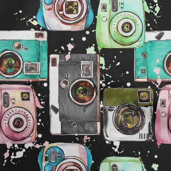 oneOone Viscose Chiffon Black Fabric Camera Pattern Quilting Supplies Print Sewing Fabric By The Yard 42 Inch Wide