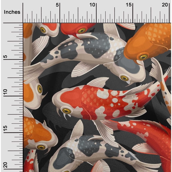 oneOone Viscose Chiffon Black Fabric Koi Fish Ocean Dress Material Fabric Print Fabric By The Yard 42 Inch Wide