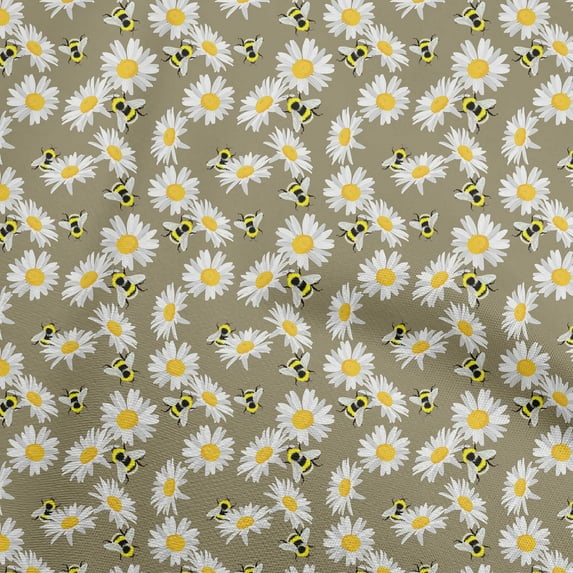 oneOone Viscose Chiffon Brown Fabric Floral Sunflower With Honey Bee Sewing Material Print Fabric By The Yard 42 Inch Wide